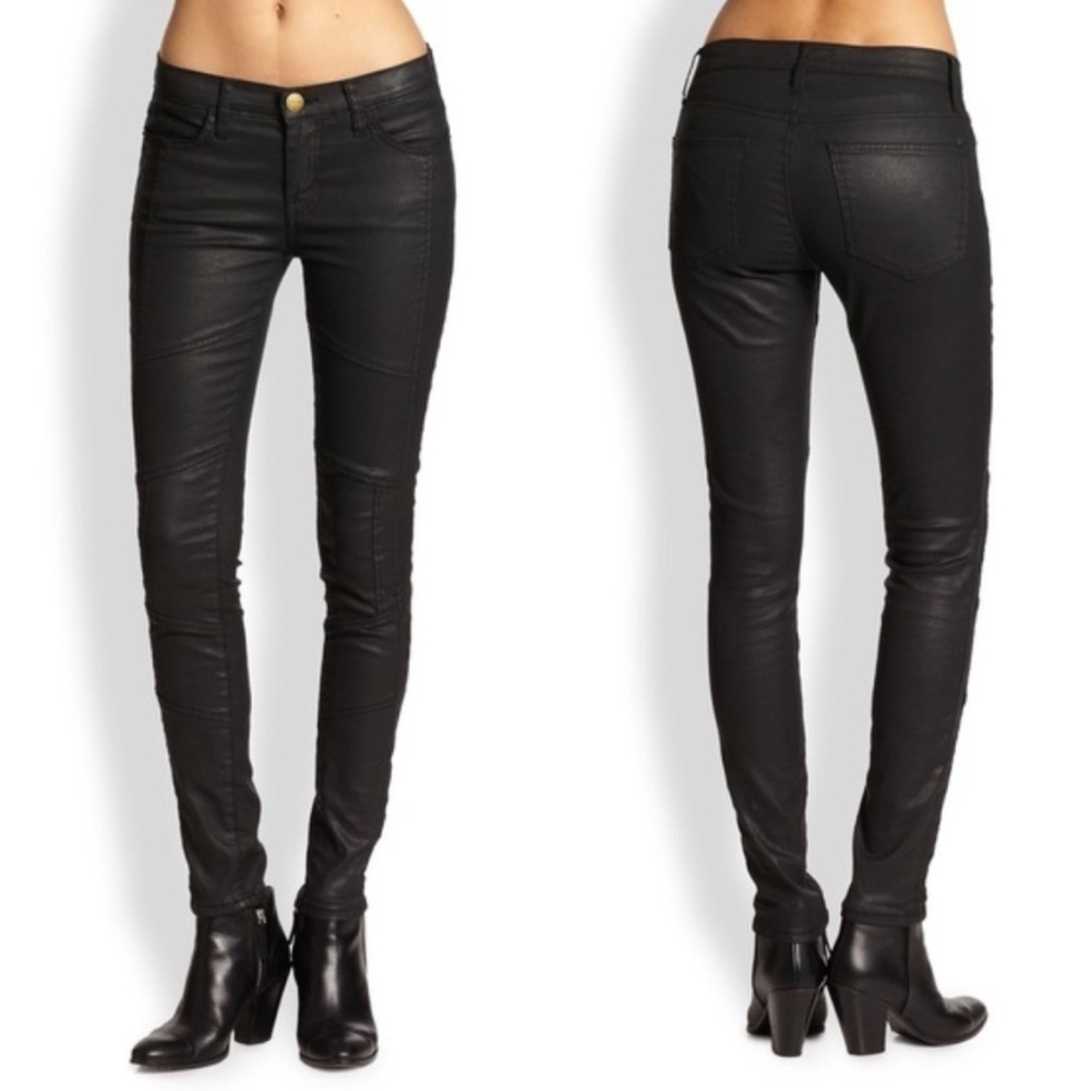 Current/Elliot Sweeney Ankle Black Coated Faux Leather Skinny Pants/Jeans Size 2